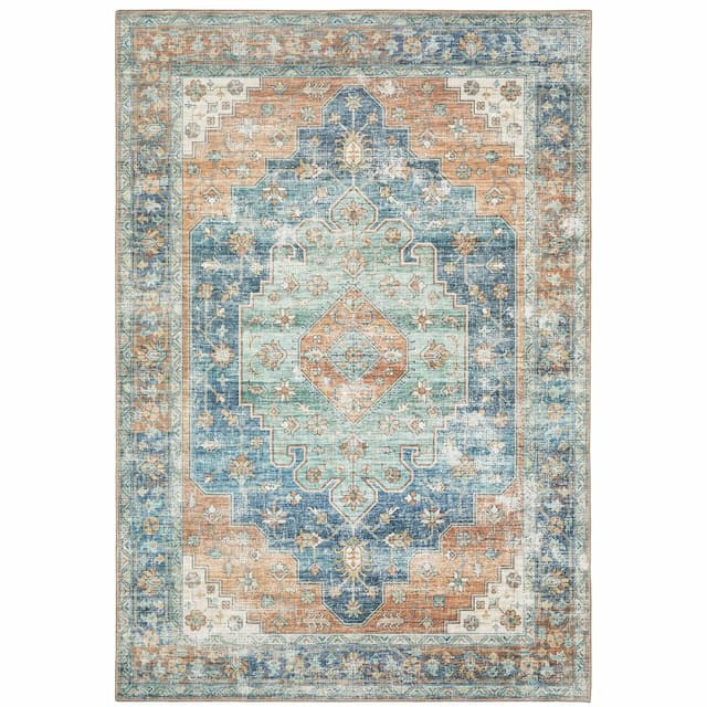 Myers Park MYP03 Orange/ Blue Indoor Area Rug - 5' x 7'