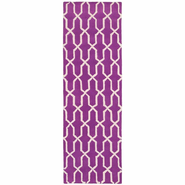 Optic 41101 Purple/ Ivory Hand-crafted Wool Area Rug - 2'6" x 8'