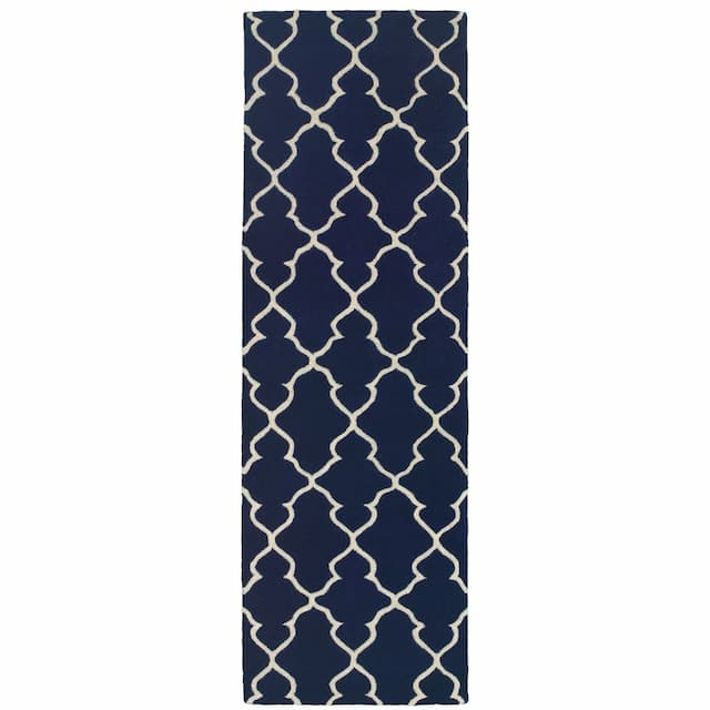 Optic 41104 Navy/ Ivory Hand-crafted Wool Area Rug - 2'6" x 8'