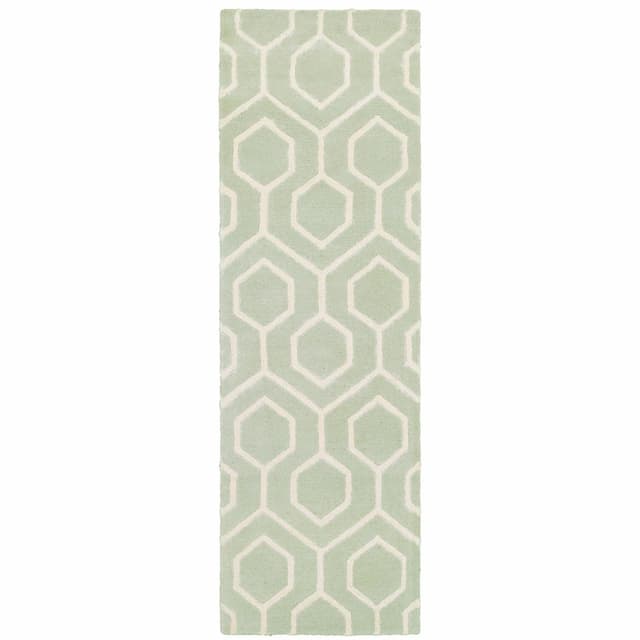 Optic 41106 Green/ Ivory Hand-crafted Wool Area Rug - 2'6" x 8'