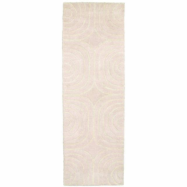 Optic 41108 Pink/ Ivory Hand-crafted Wool Area Rug - 2'6" x 8'