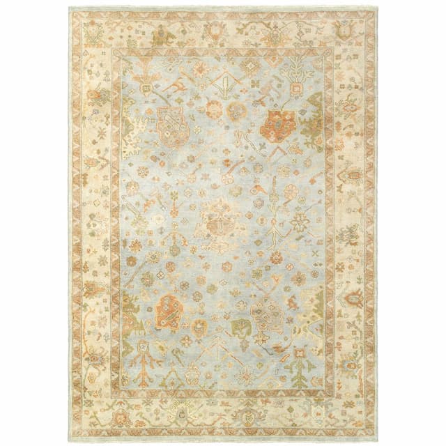 Palace 10304 Blue/ Sand Hand-crafted Wool Area Rug - 9' x 12'