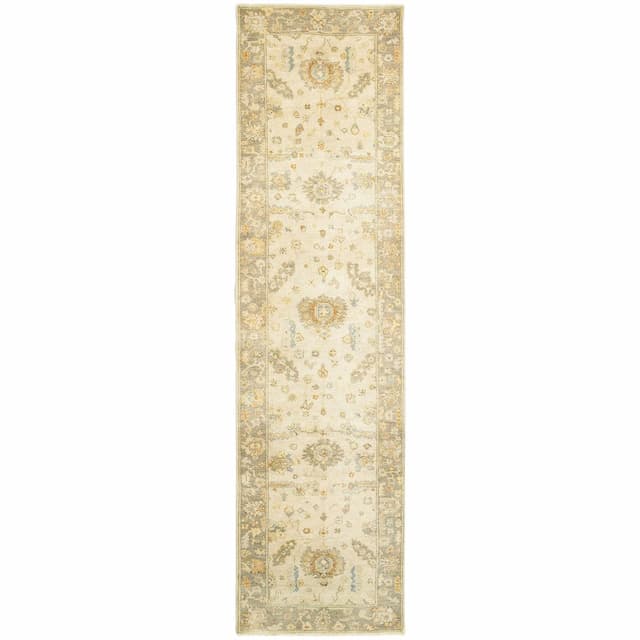 Palace 10307 Beige/ Grey Hand-crafted Wool Area Rug - 2'6" x 10'