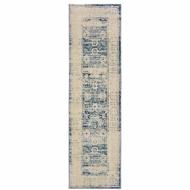 Pandora 1444H Ivory/ Blue Indoor Area Rug - 2'3" x 7'6"