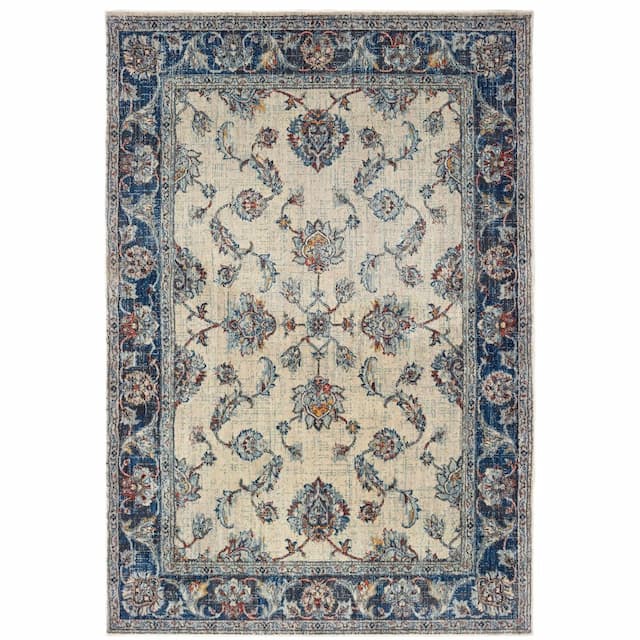 Pandora 1802E Ivory/ Blue Indoor Area Rug - 6'7" x 9'6"