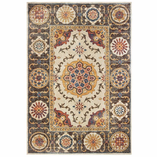 Pandora 4929X Ivory/ Brown Indoor Area Rug - 5'3" x 7'6"