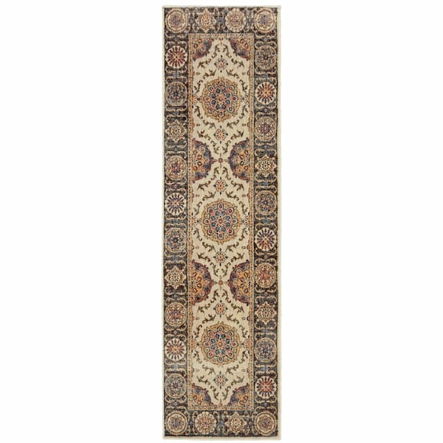 Pandora 4929X Ivory/ Brown Indoor Area Rug - 2'3" x 7'6"