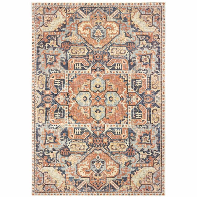 Pandora 049S7 Blue/ Orange Indoor Area Rug - 6'7" x 9'6"