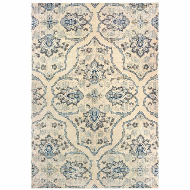 Pandora 5502W Ivory/ Blue Indoor Area Rug - 3'10" x 5'5"