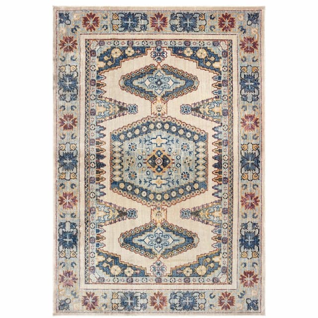 Pandora 5991I Ivory/ Blue Indoor Area Rug - 3'10" x 5'5"