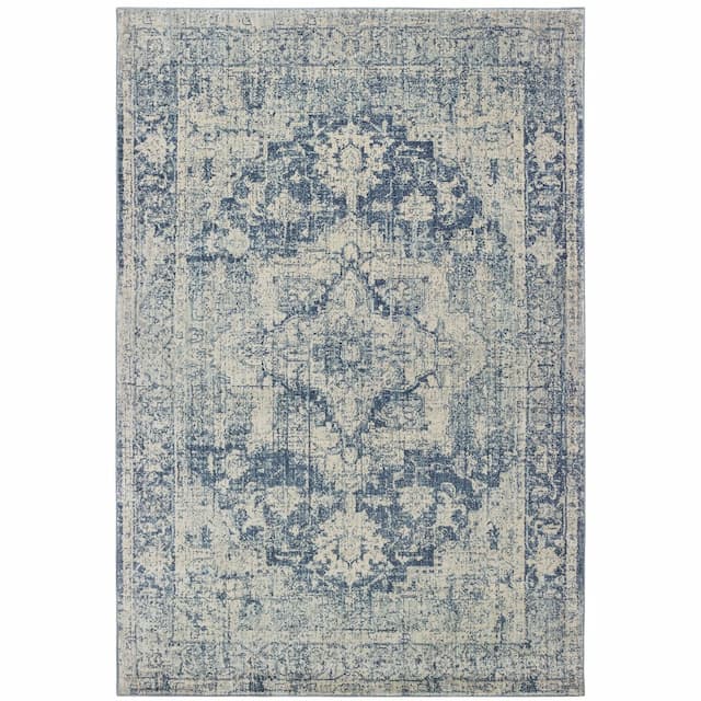 Pandora 070E7 Ivory/ Blue Indoor Area Rug - 6'7" x 9'6"