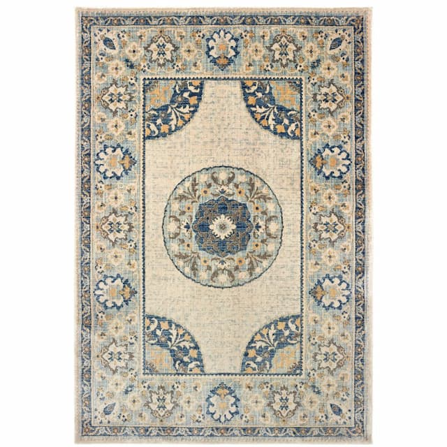 Pandora 8027W Ivory/ Blue Indoor Area Rug - 3'10" x 5'5"