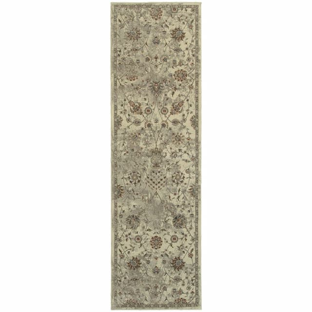 Pasha 112W6 Beige/ Grey Indoor Area Rug - 2'3" x 7'6"