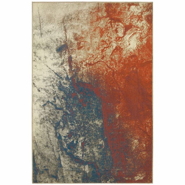 Pasha 1334E Beige/ Orange Indoor Area Rug - 5'3" x 7'6"