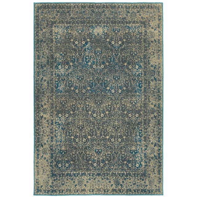 Pasha 1337B Navy/ Grey Indoor Area Rug - 3'10" x 5'5"