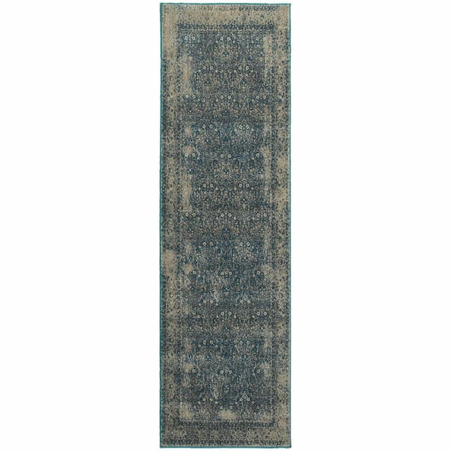 Pasha 1337B Navy/ Grey Indoor Area Rug - 2'3" x 7'6"