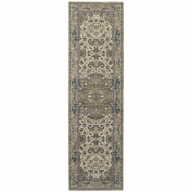 Pasha 5991D Ivory/ Grey Indoor Area Rug - 2'3" x 7'6"