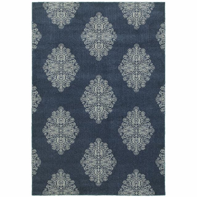 Pasha 5992K Blue/ Ivory Indoor Area Rug - 1'10" x 3'