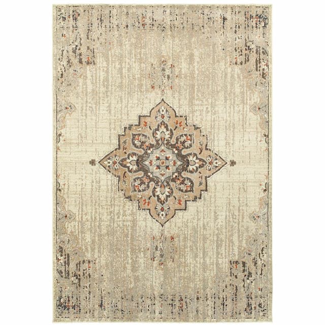 Pasha 072J2 Ivory/ Brown Indoor Area Rug - 3'10" x 5'5"