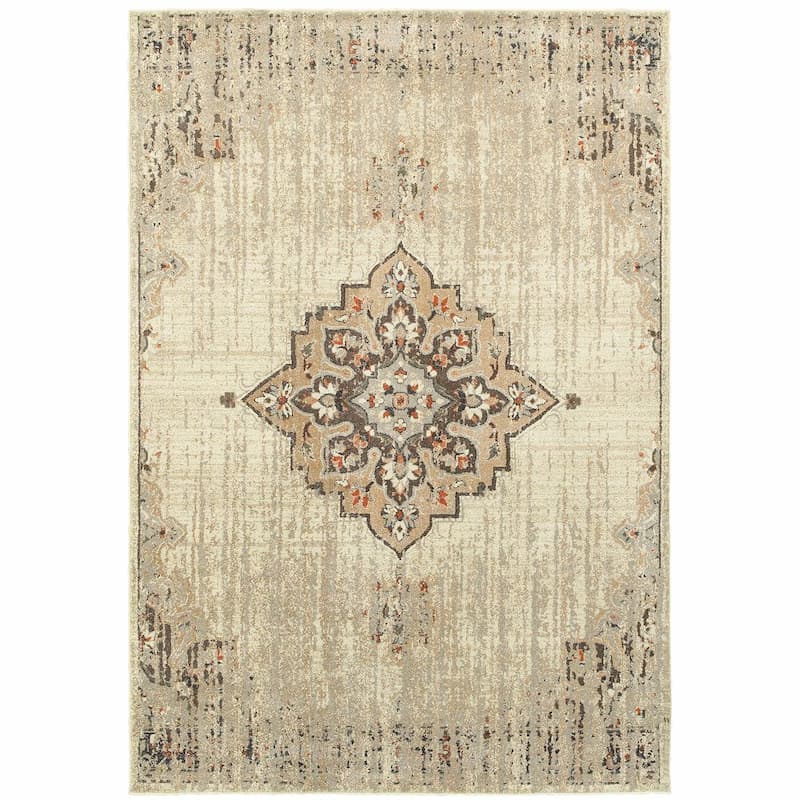Pasha 072J2 Ivory/ Brown Indoor Area Rug - 9'10" x 12'10"
