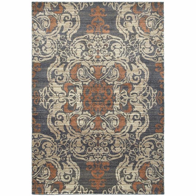 Pasha 8022K Blue/ Rust Indoor Area Rug - 6'7" x 9'6"