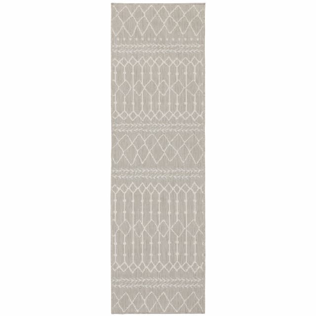 Portofino 670H4 Grey/ Ivory Indoor/Outdoor Area Rug - 1'10" x 7'3"