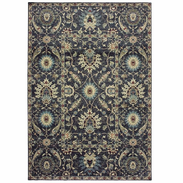 Raleigh 022K5 Navy/ Ivory Indoor Area Rug - 3'10" x 5'5"