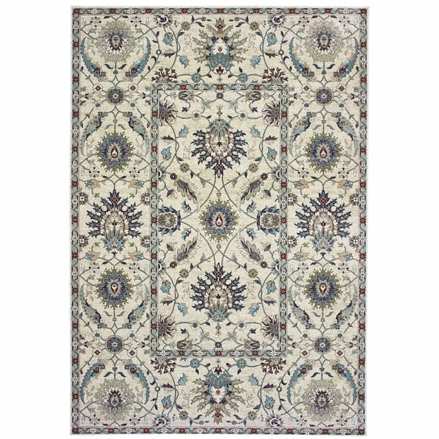 Raleigh 022Y5 Ivory/ Navy Indoor Area Rug - 5'3" x 7'6"