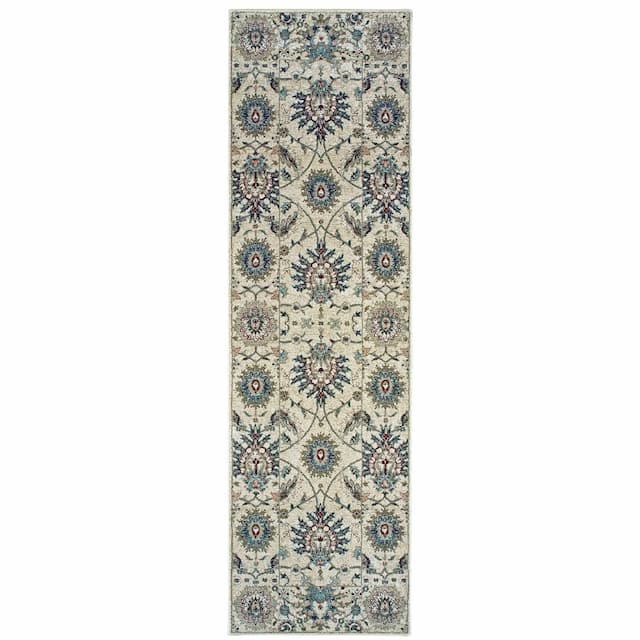 Raleigh 022Y5 Ivory/ Navy Indoor Area Rug - 2'3" x 7'6"