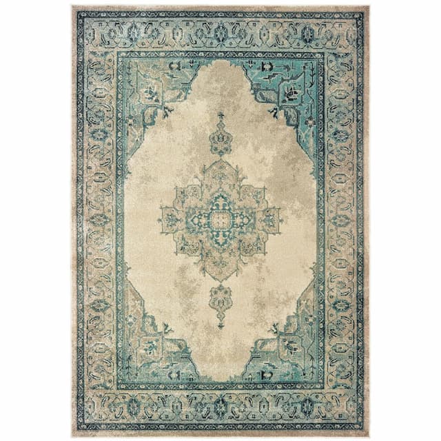 Raleigh 2337W Ivory/ Blue Indoor Area Rug - 1'10" x 3'