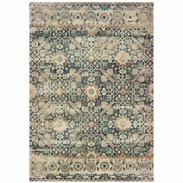 Raleigh 4925L Blue/ Ivory Indoor Area Rug - 5'3" x 7'6"