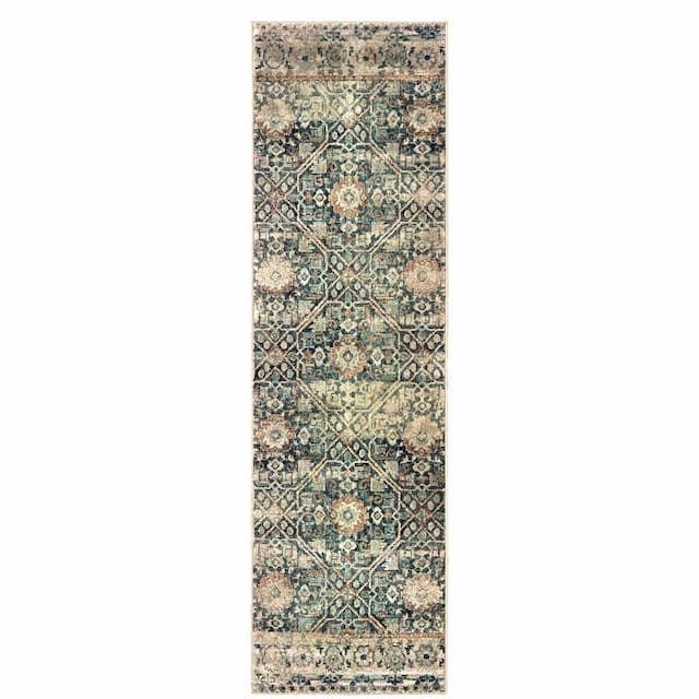 Raleigh 4925L Blue/ Ivory Indoor Area Rug - 2'3" x 7'6"