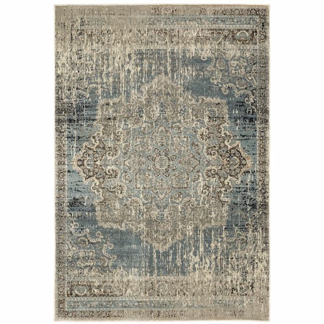 Raleigh 6649H Blue/ Ivory Indoor Area Rug - 1'10" x 3'