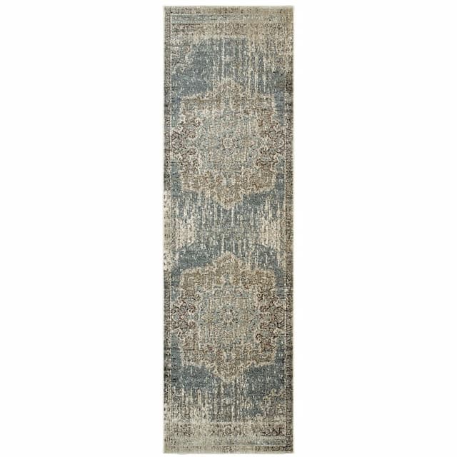 Raleigh 6649H Blue/ Ivory Indoor Area Rug - 2'3" x 7'6"