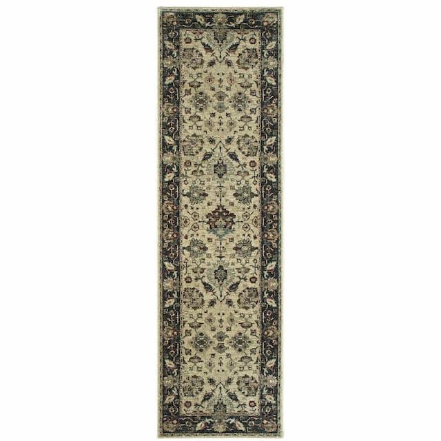 Raleigh 8026E Ivory/ Navy Indoor Area Rug - 2'3" x 7'6"