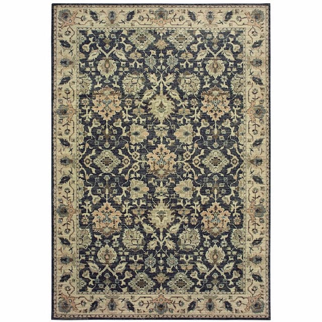 Raleigh 8026P Navy/ Ivory Indoor Area Rug - 3'10" x 5'5"