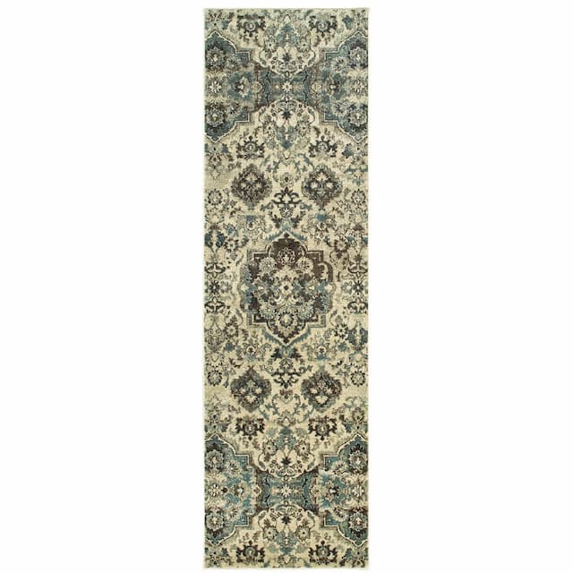 Raleigh 8027J Ivory/ Grey Indoor Area Rug - 2'3" x 7'6"