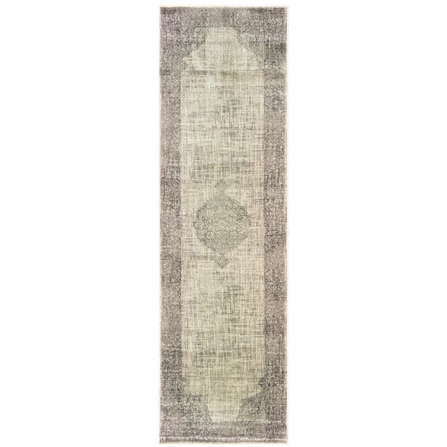 Raleigh 099D5 Ivory/ Grey Indoor Area Rug - 2'3" x 7'6"