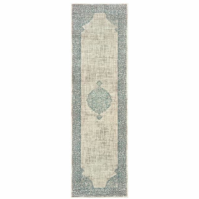 Raleigh 099J5 Ivory/ Blue Indoor Area Rug - 2'3" x 7'6"