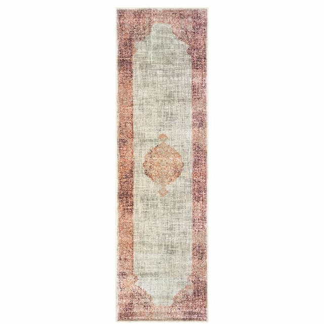 Raleigh 099W5 Ivory/ Pink Indoor Area Rug - 2'3" x 7'6"