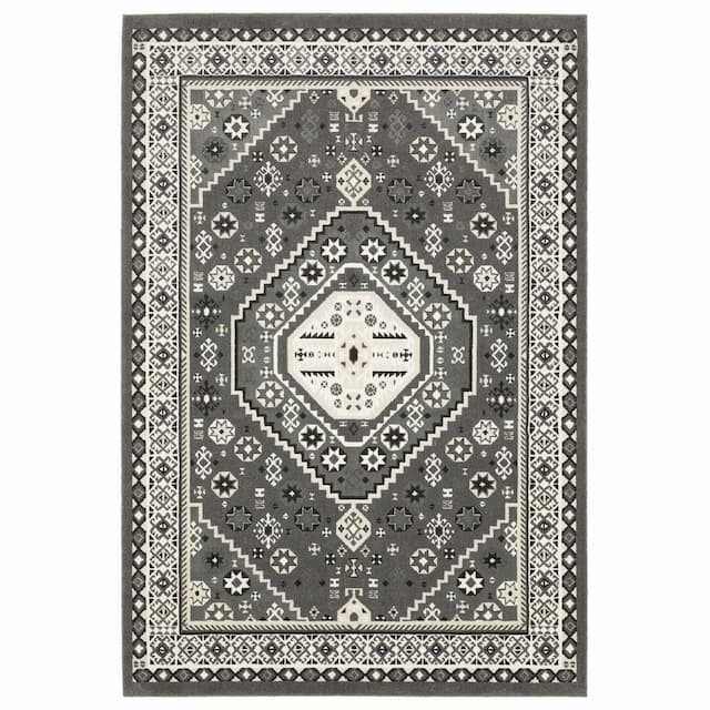 Raylan RAY02 Grey/ Ivory Indoor Area Rug - 5'3" x 7'6"