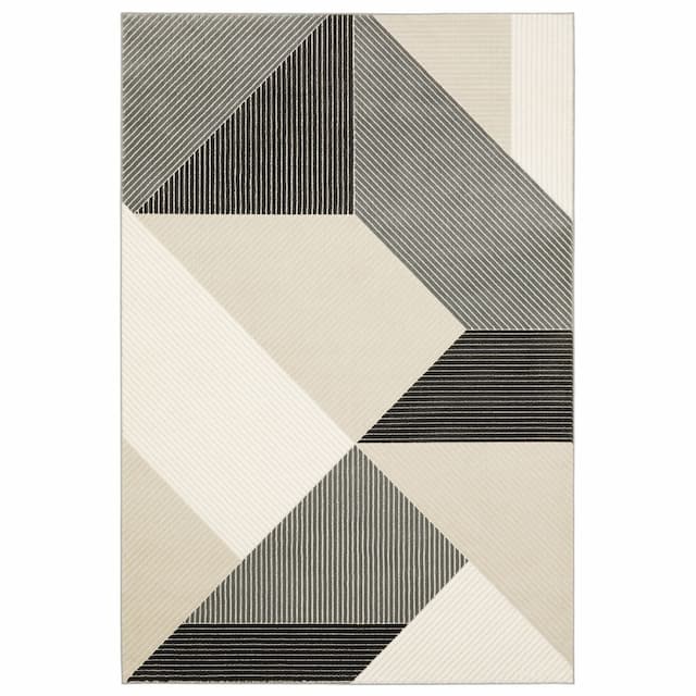 Raylan RAY07 Ivory/ Black Indoor Area Rug - 2'3" x 7'6"