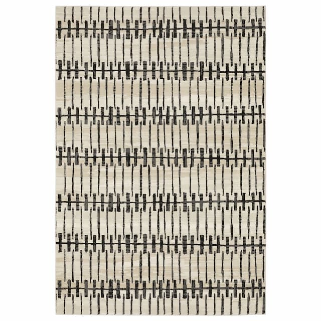 Raylan RAY11 Beige/ Black Indoor Area Rug - 3'3" x 5'