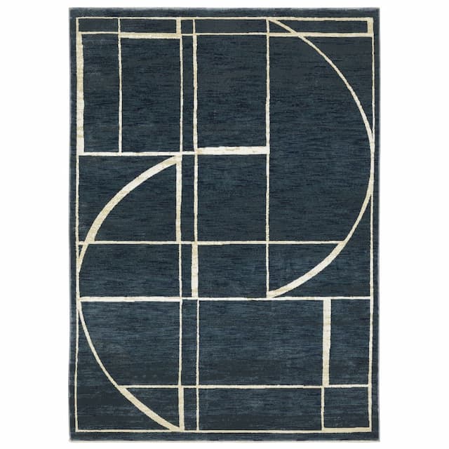 Reed RE04B Blue/ Ivory Indoor Area Rug - 2'3" x 7'6"