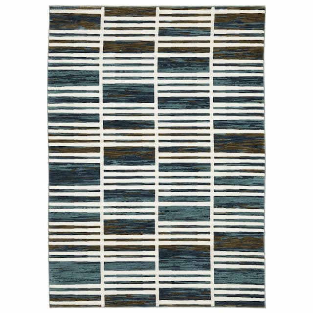 Reed RE05A Ivory/ Blue Indoor Area Rug - 3'3" x 5'