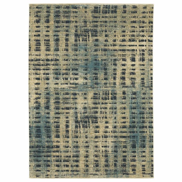 Reed RE07B Beige/ Blue Indoor Area Rug - 3'3" x 5'