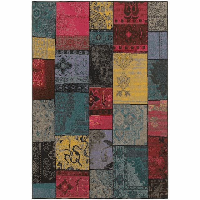 Revival 501M7 Multi/ Charcoal Indoor Area Rug - 6'7" x 9'6"