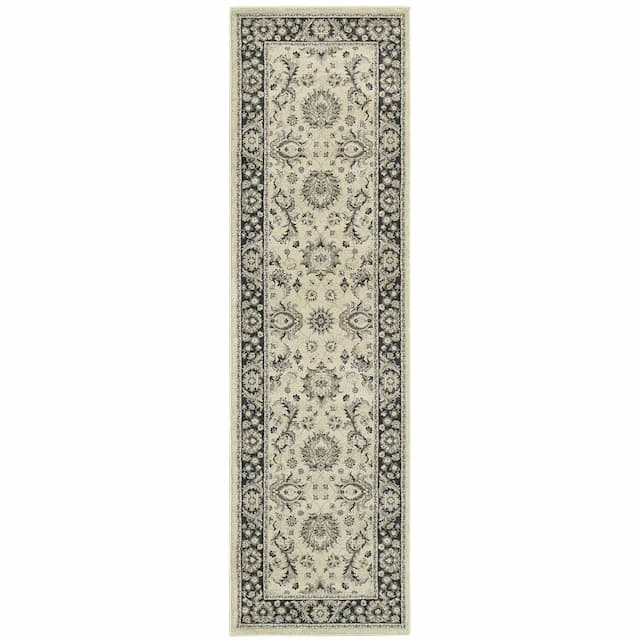 Richmond 117W3 Ivory/ Navy Indoor Area Rug - 2'3" x 7'6"