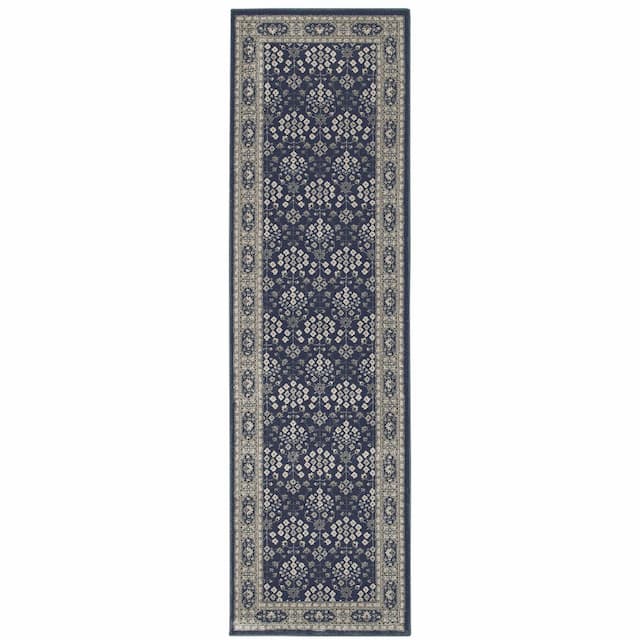 Richmond 119B3 Navy/ Grey Indoor Area Rug - 2'3" x 7'6"