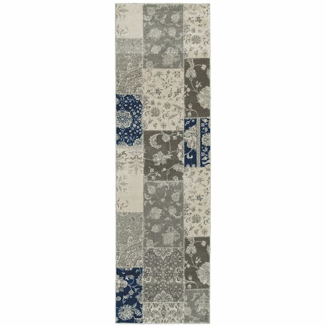 Richmond 1338B Ivory/ Grey Indoor Area Rug - 2'3" x 7'6"